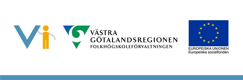 Logotyper Vi-projektet VGR Folkhögskoleförvaltningen och Europeiska socialfonden
