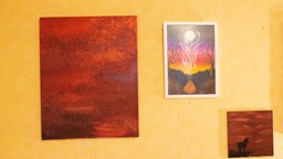 Tre tavlor som deltagarna på Allmän kurs NPF med skapandeprofil har målat.