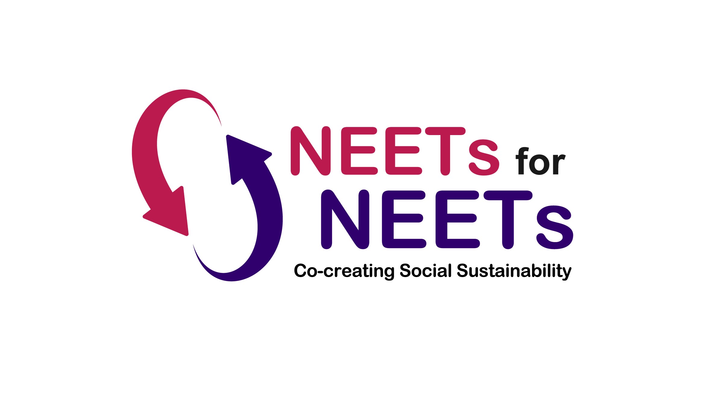 Logotype for NEETs for NEETs and the text Co-creating Social Sustainability