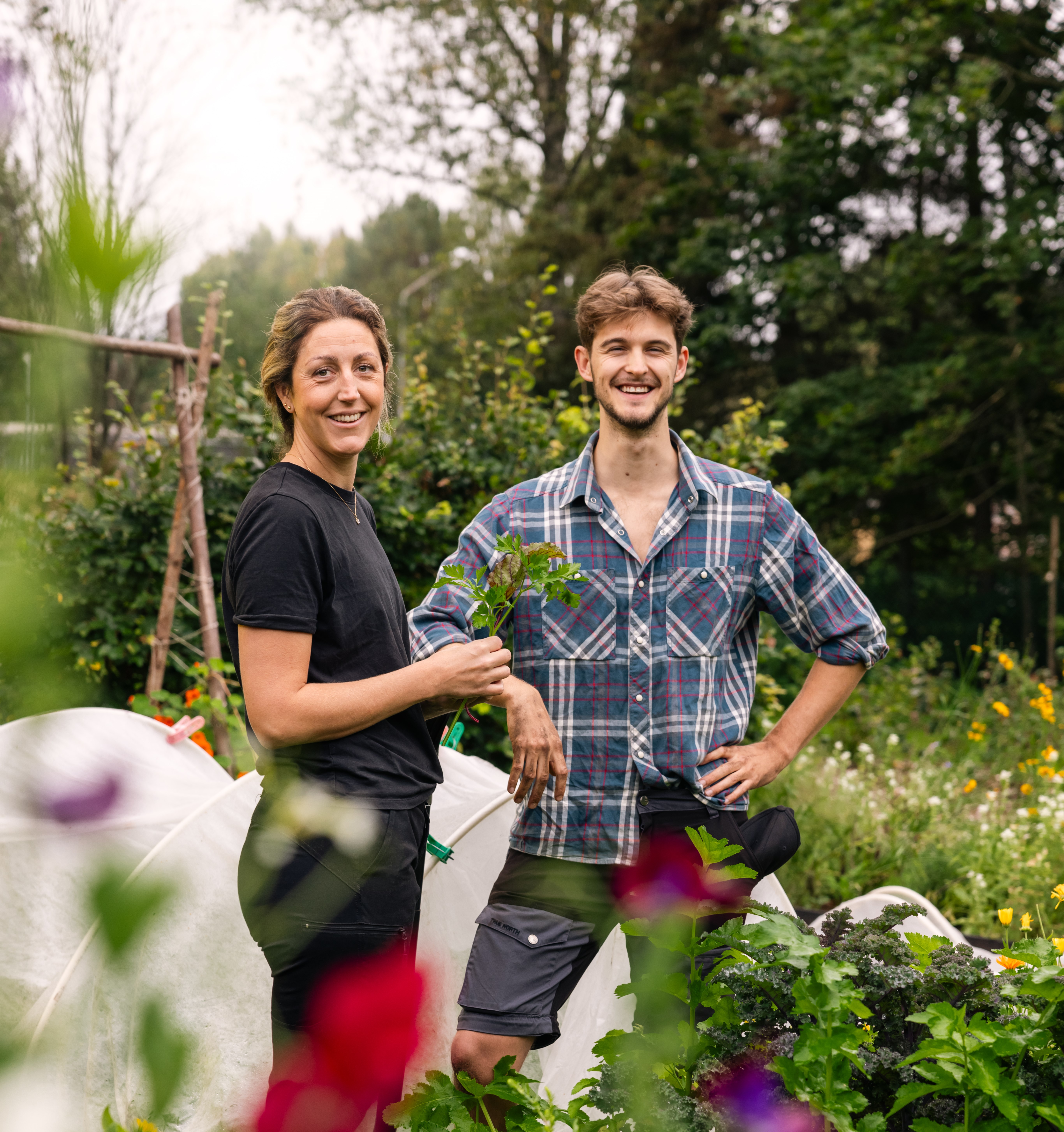 Trädgårdsdeltagare samtalar om odlingar